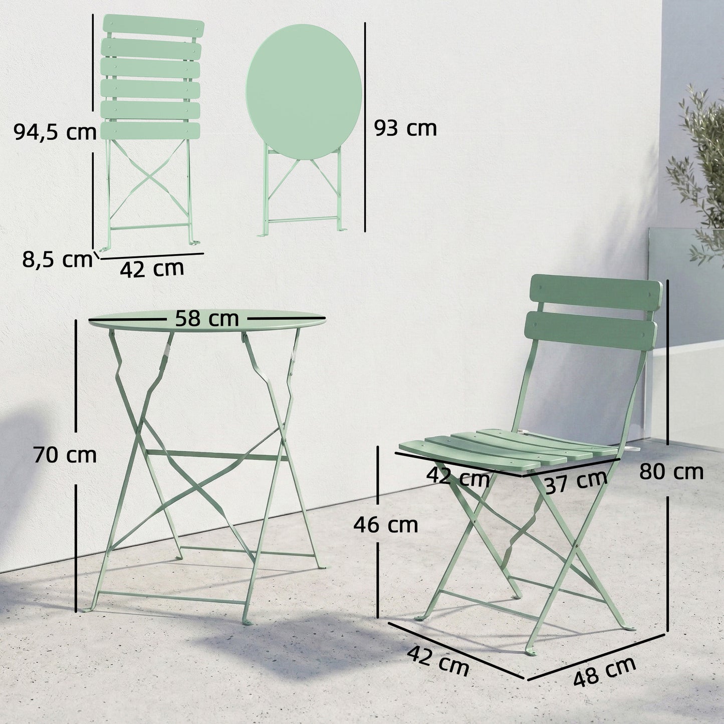 Outsunny Conjunto De Muebles De Jardín Con 2 Sillas Plegables Y Mesa Verde Claro_2
