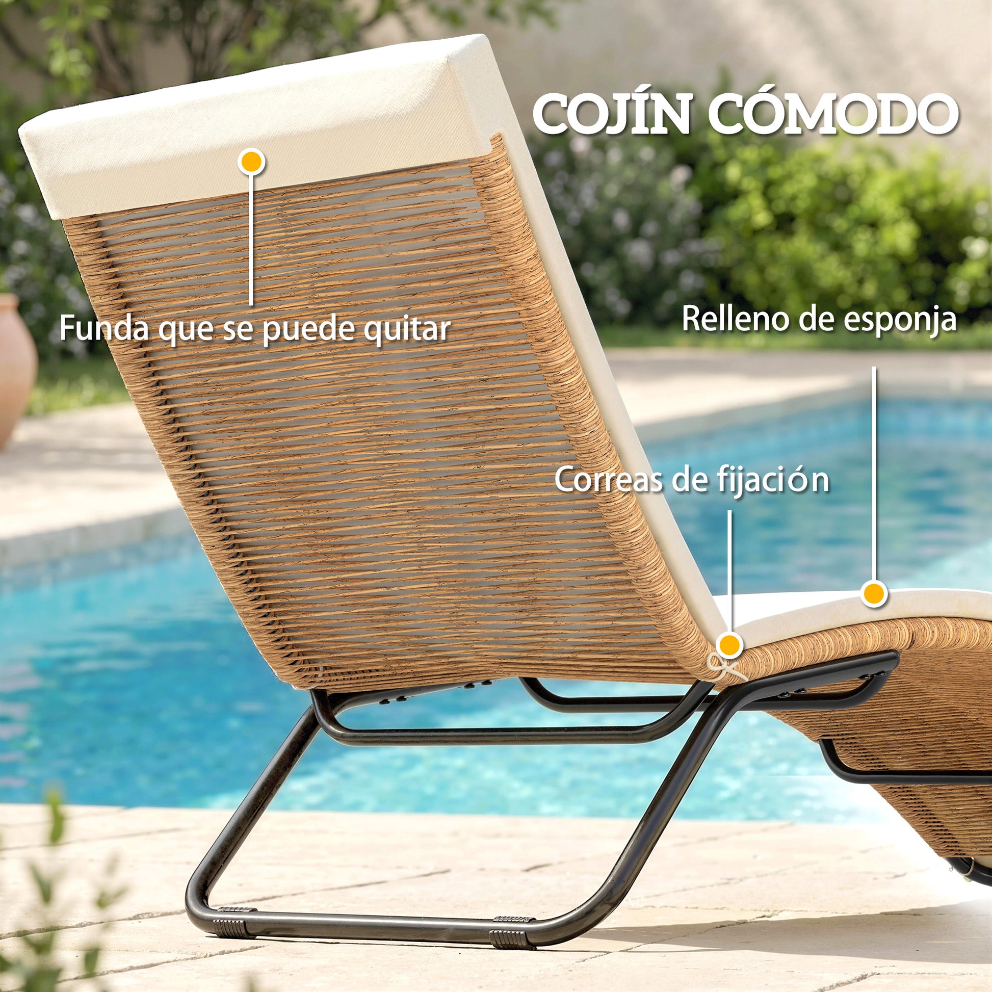Outsunny Tumbona De Jardín Exterior De Ratán En Forma De S Con Cojín Crema_5
