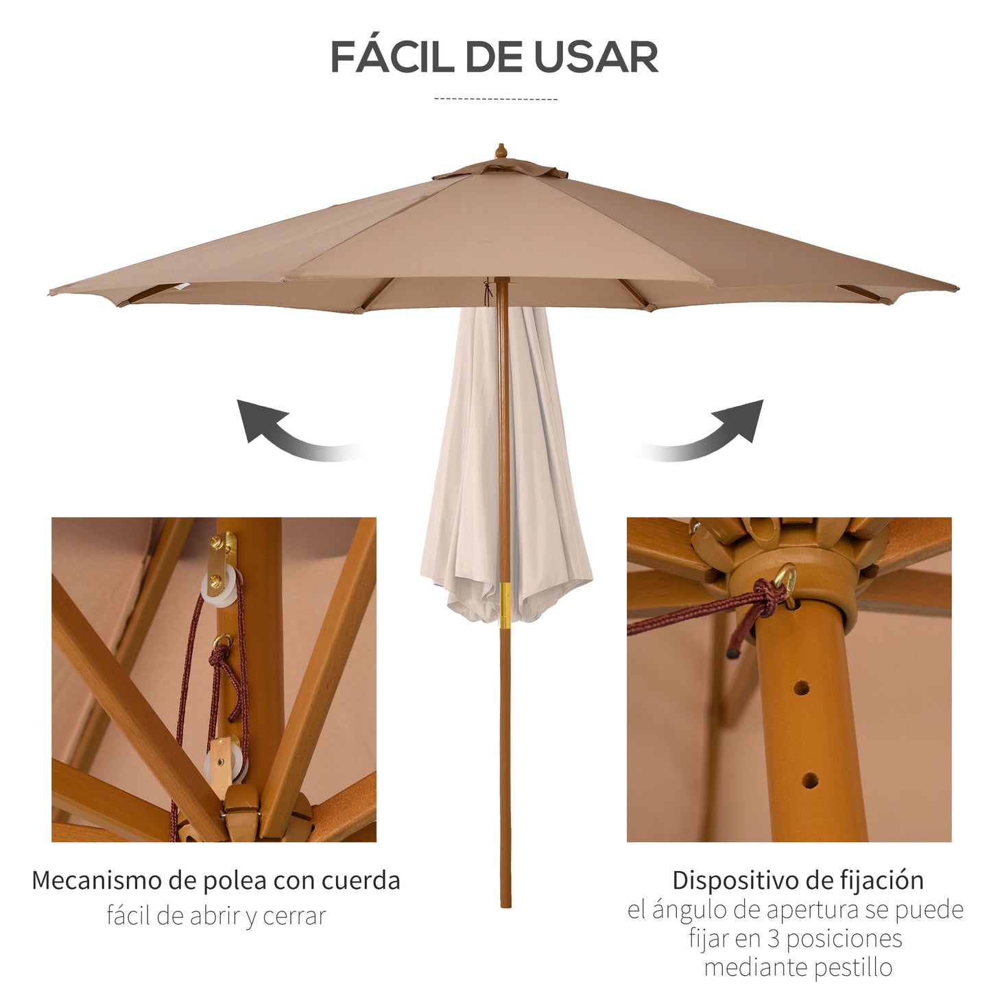 Outsunny Sombrilla De Jardín Ø300 Cm Con Sistema De Polea Y Techo Ventilado_4