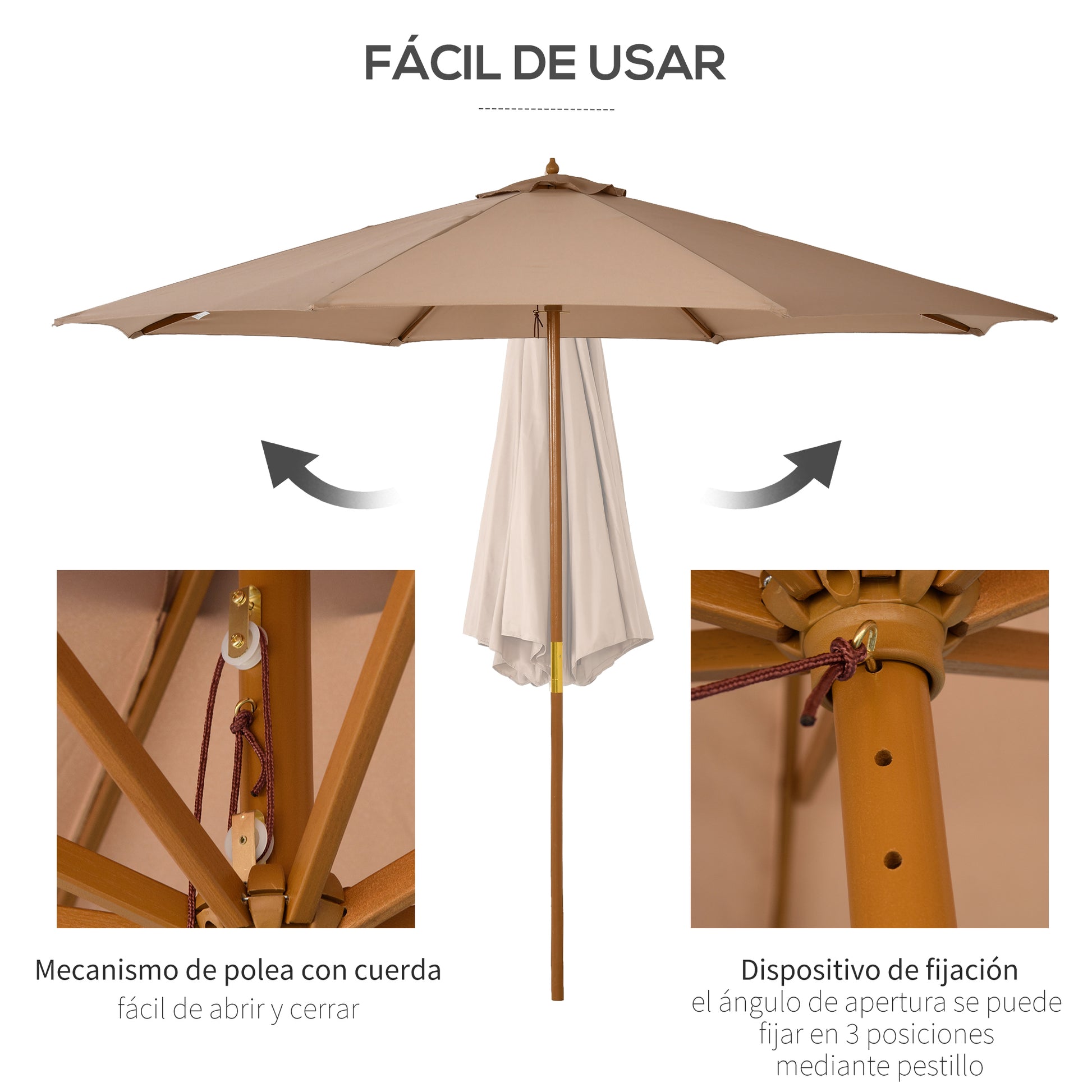 Outsunny Sombrilla De Jardín Ø300 Cm Con Sistema De Polea Y Techo Ventilado_4