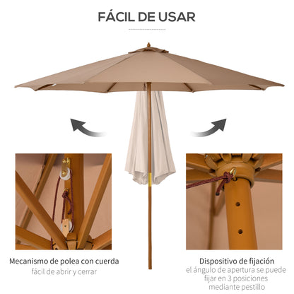 Outsunny Sombrilla De Jardín Ø300 Cm Con Sistema De Polea Y Techo Ventilado_4