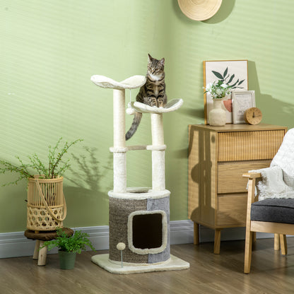 Pawhut Árbol Rascador Para Gatos 110 Cm Con Caseta Plataformas Postes De Sisal_1