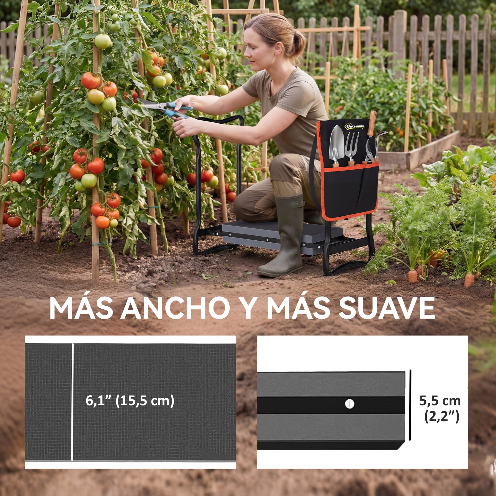 Outsunny Taburete De Jardín Plegable Con Almohadilla De Espuma Eva_4