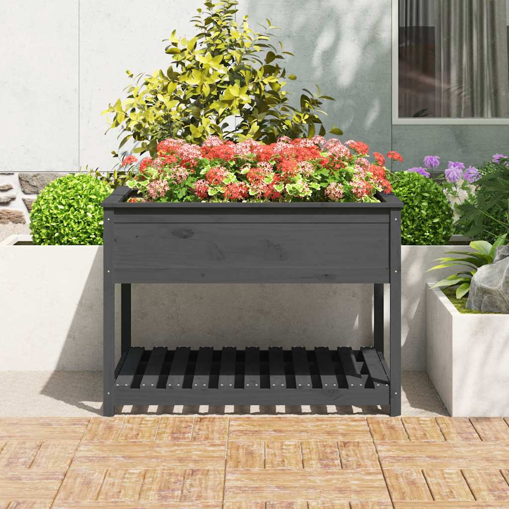 Jardinera Con Estante Madera Maciza Pino Gris 111,5x111,5x81 Cm_2