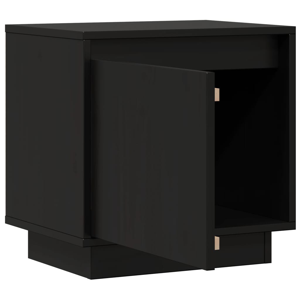 Mesitas De Noche 2 Uds Madera Maciza De Pino Negro 40x30x40 Cm_2