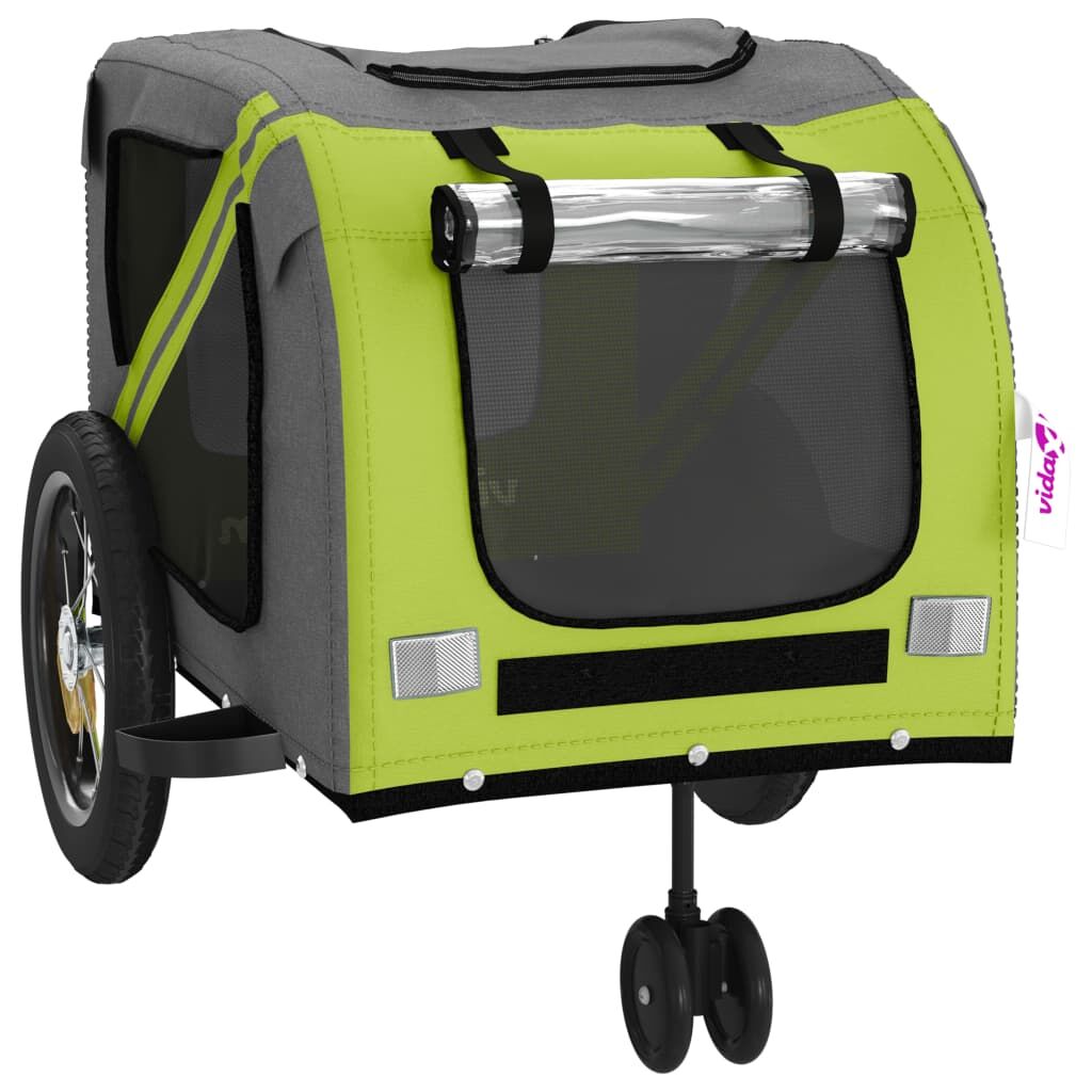 Vidaxl Remolque De Bicicleta Mascotas Hierro Tela Oxford Verde Negro_4