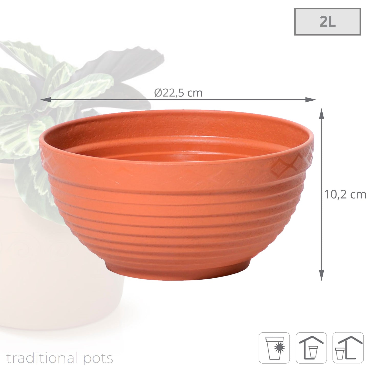 Maceta Misa 2l., Dimensiones (mm) 225x225x102, Color Terracota_2