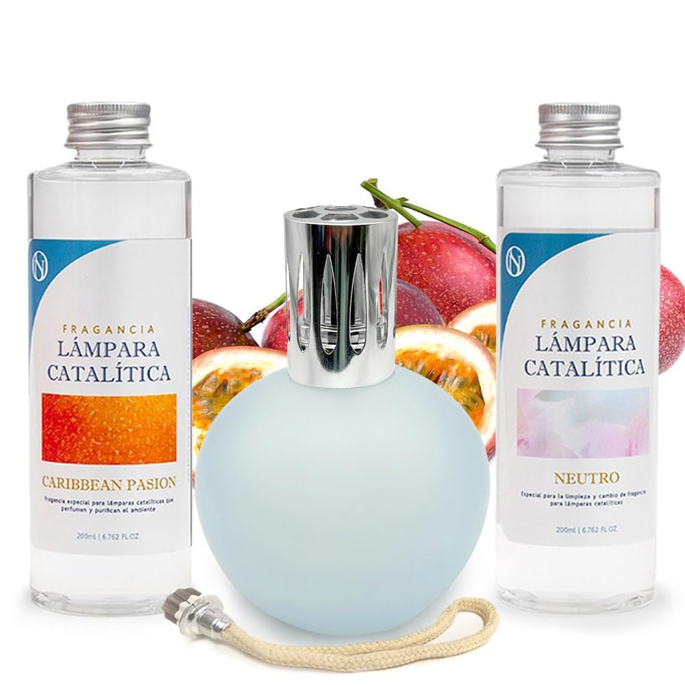 Pack Lámpara Catalítica Azul Grisáceo Mate + Fragancia Caribbean Passion 500ml + Limpiador Neutro 200ml + Mecha Repuesto_0