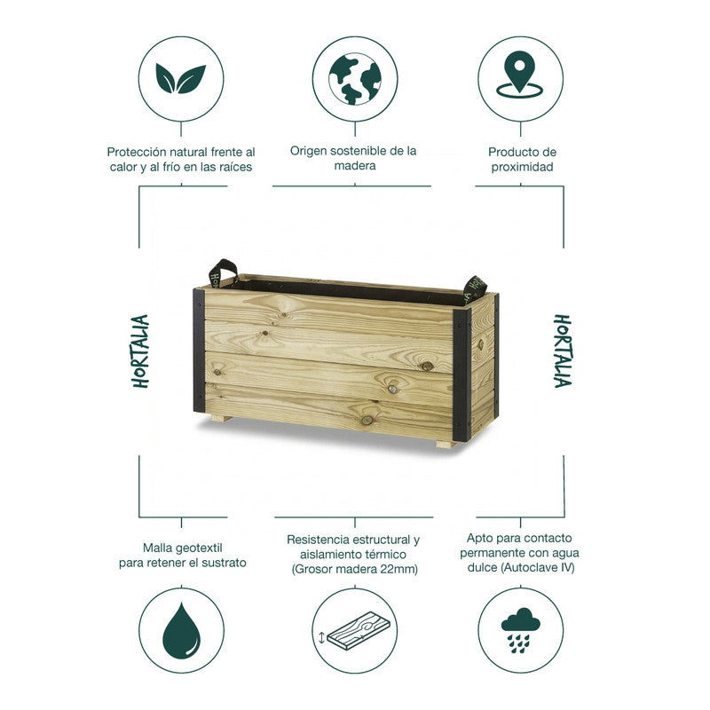 Jardinera De Madera Con Refuerzo De Aluminio 80x30x40 Cm Ghio Al Hortalia_4