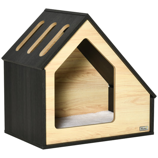 Pawhut Caseta Madera De Perros Interior Con Cojín 3 Ventilaciones 60x40x59,2 Cm_0