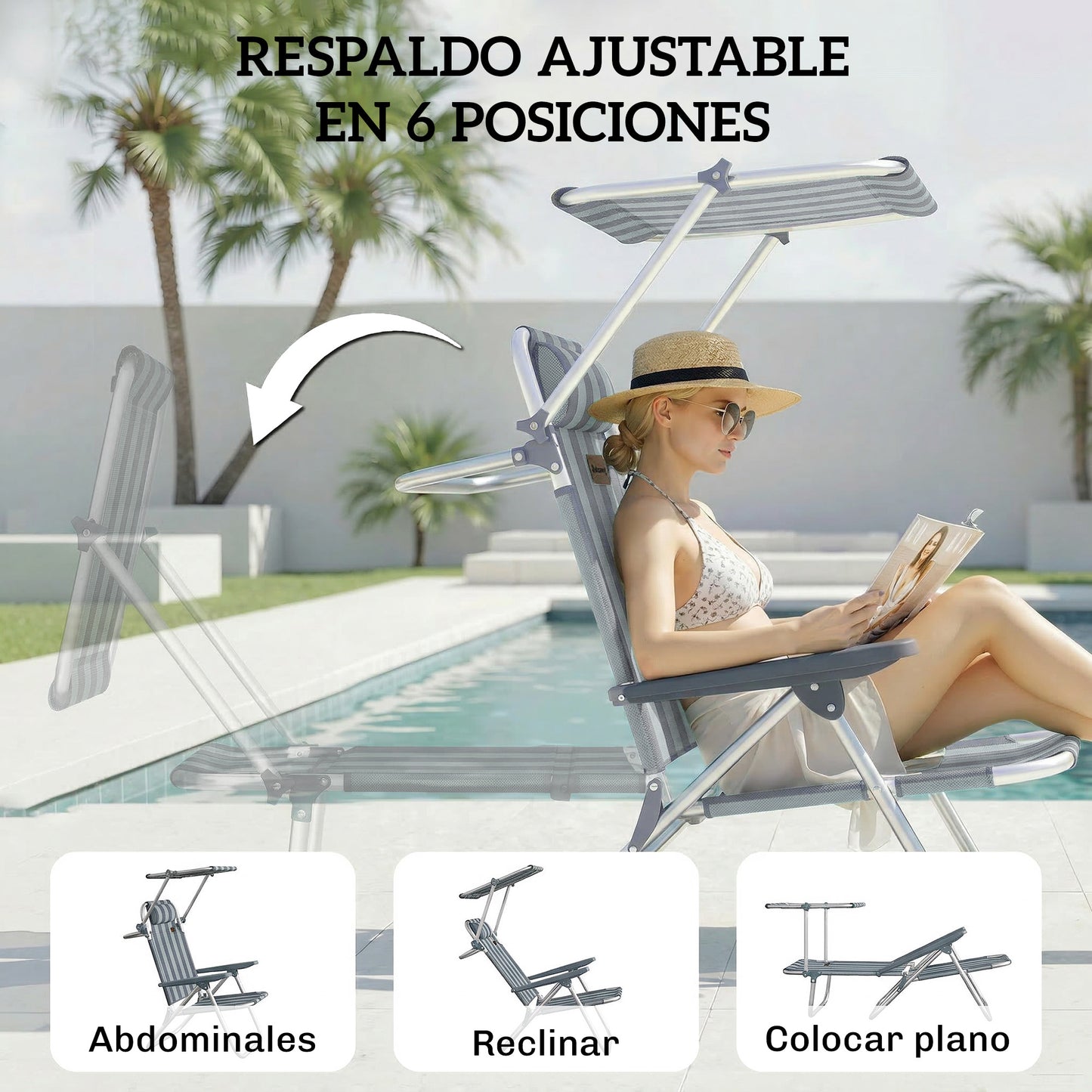 Outsunny Pack De 2 Sillas De Playa Plegables Con Dosel Ajustable_3