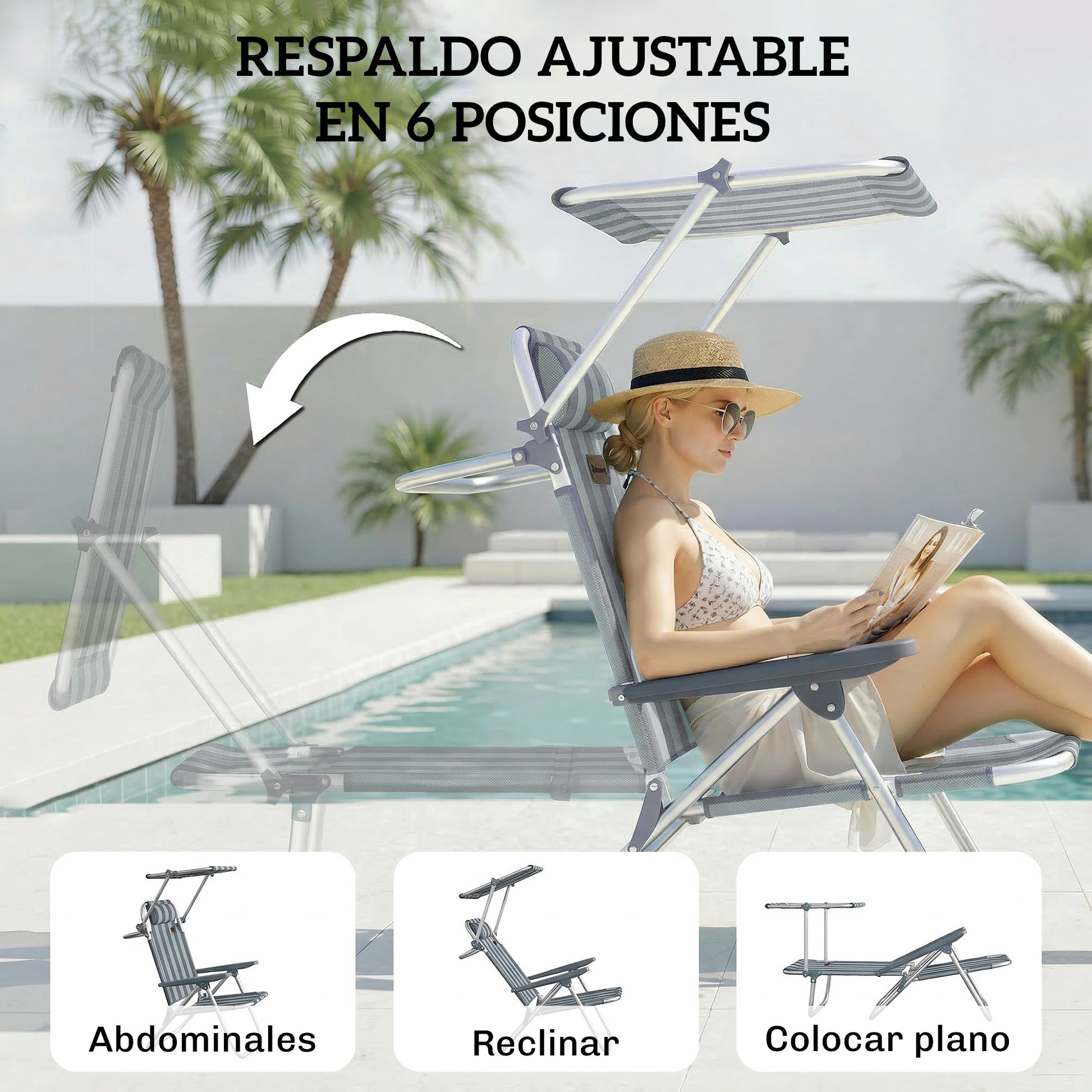 Outsunny Pack De 2 Sillas De Playa Plegables Con Dosel Ajustable_3