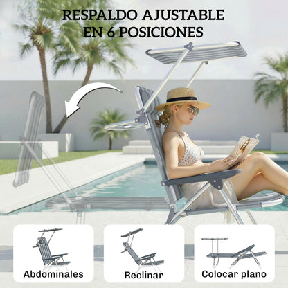 Outsunny Pack De 2 Sillas De Playa Plegables Con Dosel Ajustable_3
