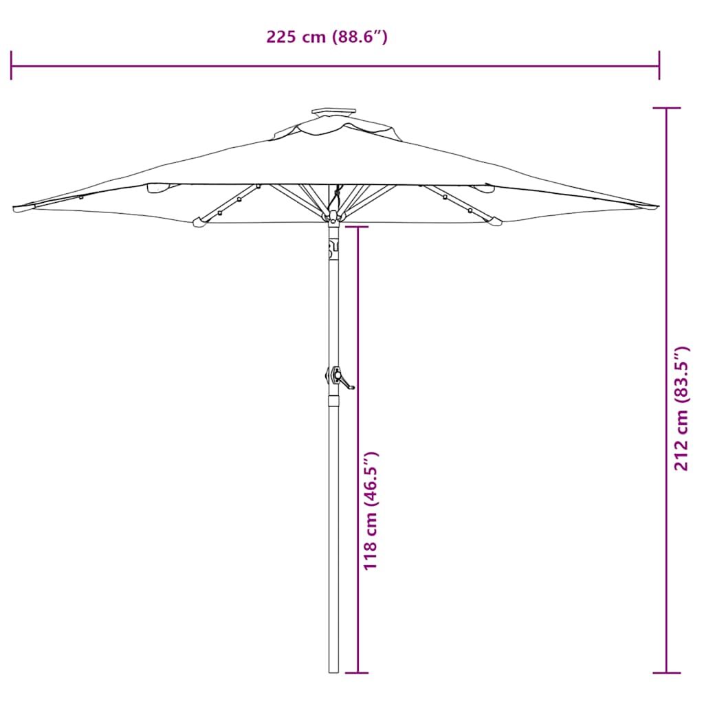 Vidaxl Sombrilla Jardín Con Luces Led Poste Acero Negro 225x225x212 Cm_2