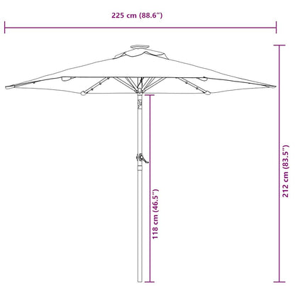 Vidaxl Sombrilla Jardín Con Luces Led Poste Acero Negro 225x225x212 Cm_2