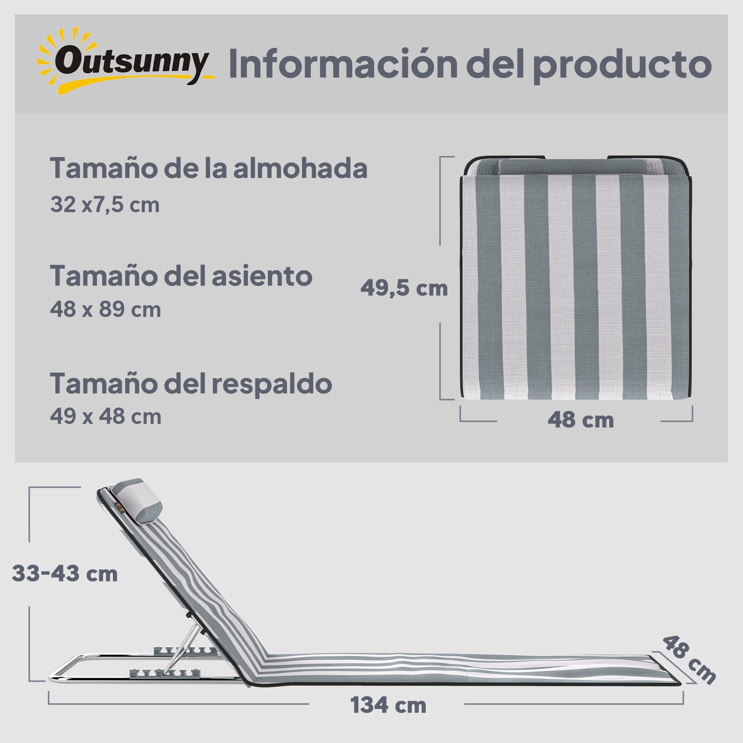 Outsunny Conjunto De 2 Esterillas De Playa Plegable 134x48x33-43 Cm Blanco Gris_2