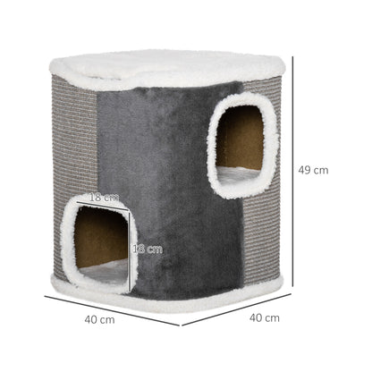 Pawhut Barril Rascador Para Gatos 2 Niveles Con Cuevas De Sisal 40x40x49cm Gris_2