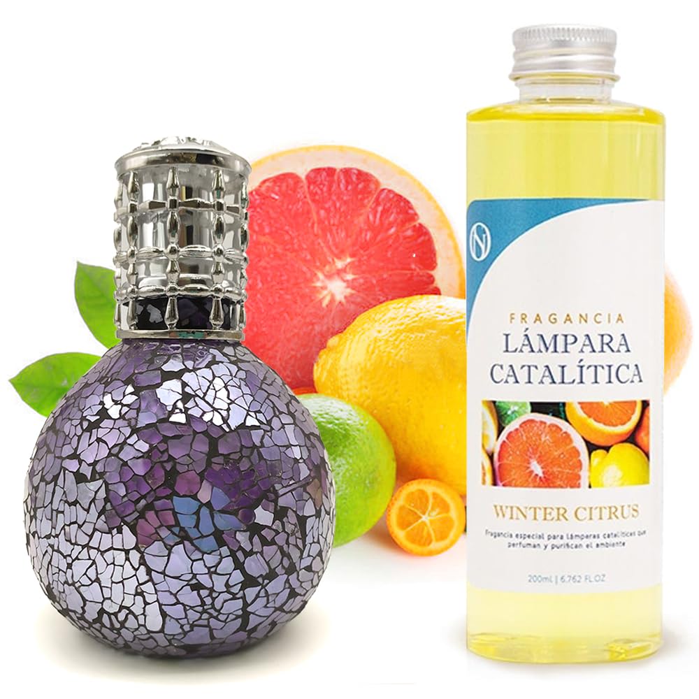 Lámpara Catalítica Mosaico Azul Océano + Aroma Winter Citrus 500 Ml - Elimina Malos Olores, Impurezas Y Perfuma_0