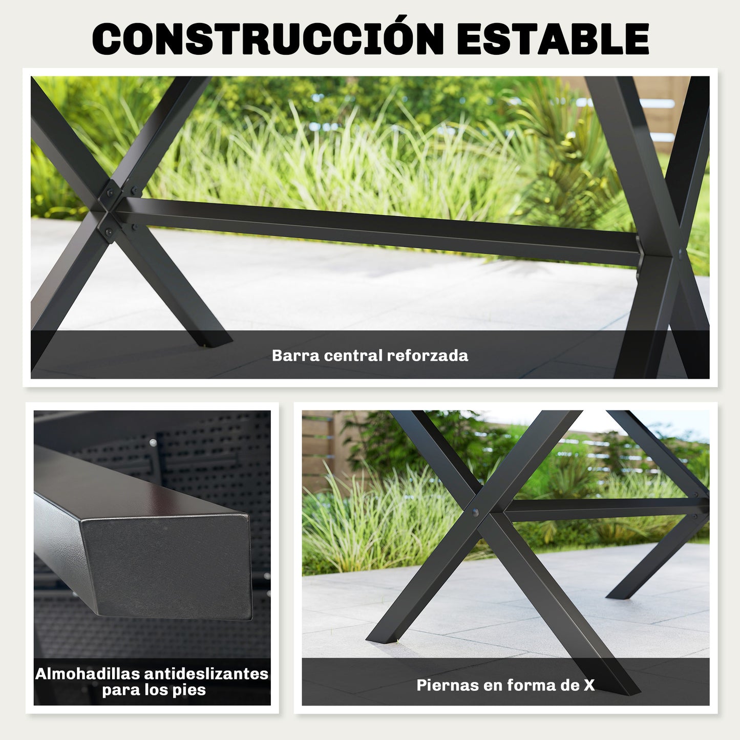 Outsunny Mesa De Comedor De Jardín Rectangular Con Encimera De Hdpe Negro_5