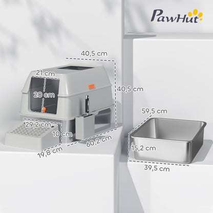 Pawhut Arenero Para Gatos Cubierto De Acero Inoxidable Con Paso De Salida Gris_2