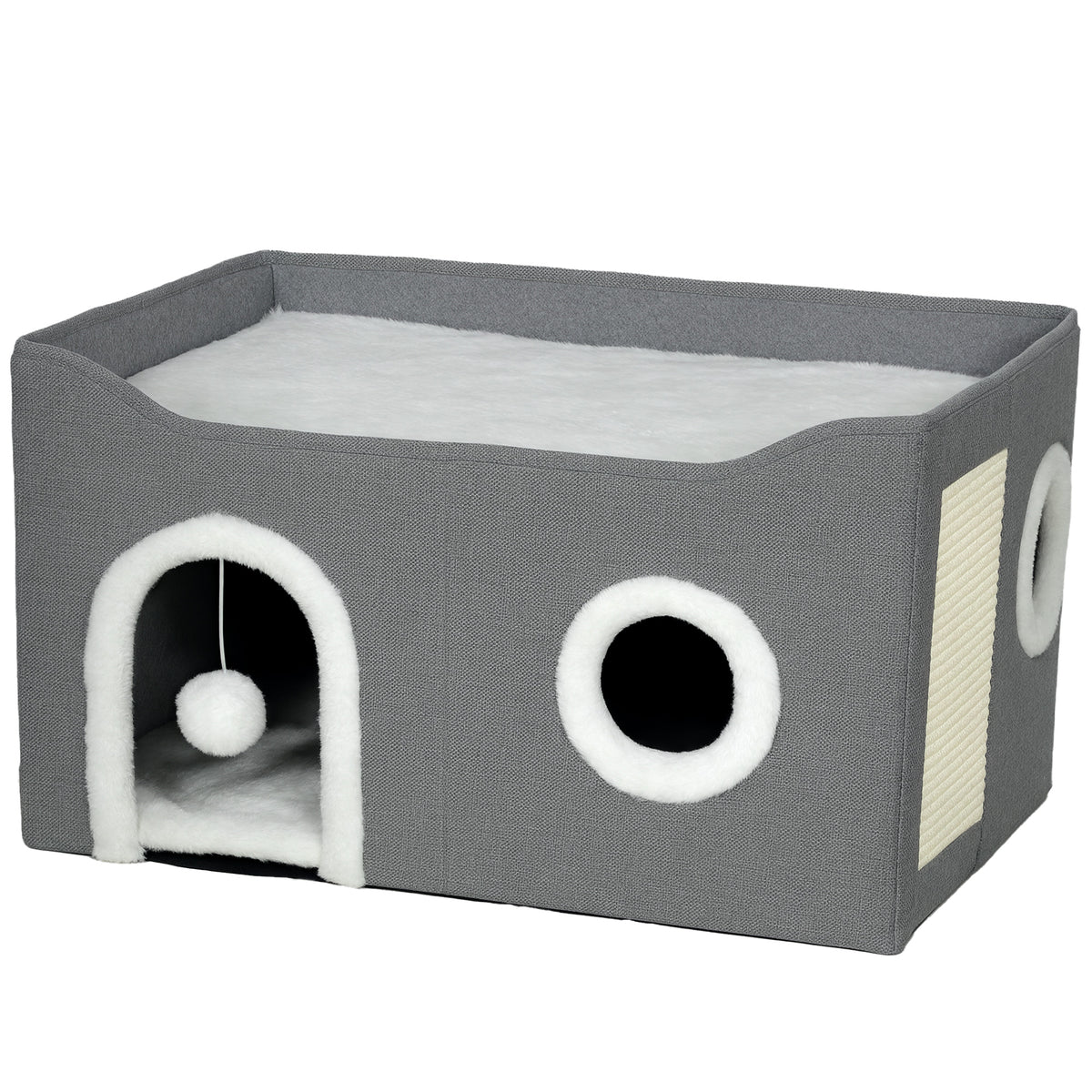 Pawhut Casa Para Gatos Plegable Con Rascador 3 Entradas 60x40x34 Cm Gris_0