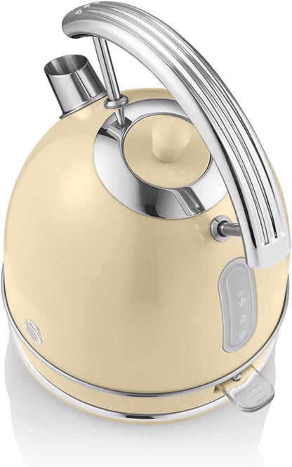 Hervidor Agua Eléctrico Retro , 1,8 L, Resistencia Oculta Acero Inoxidable, Sin Bpa, Inalámbrico Swan Sk14630cneu Crema