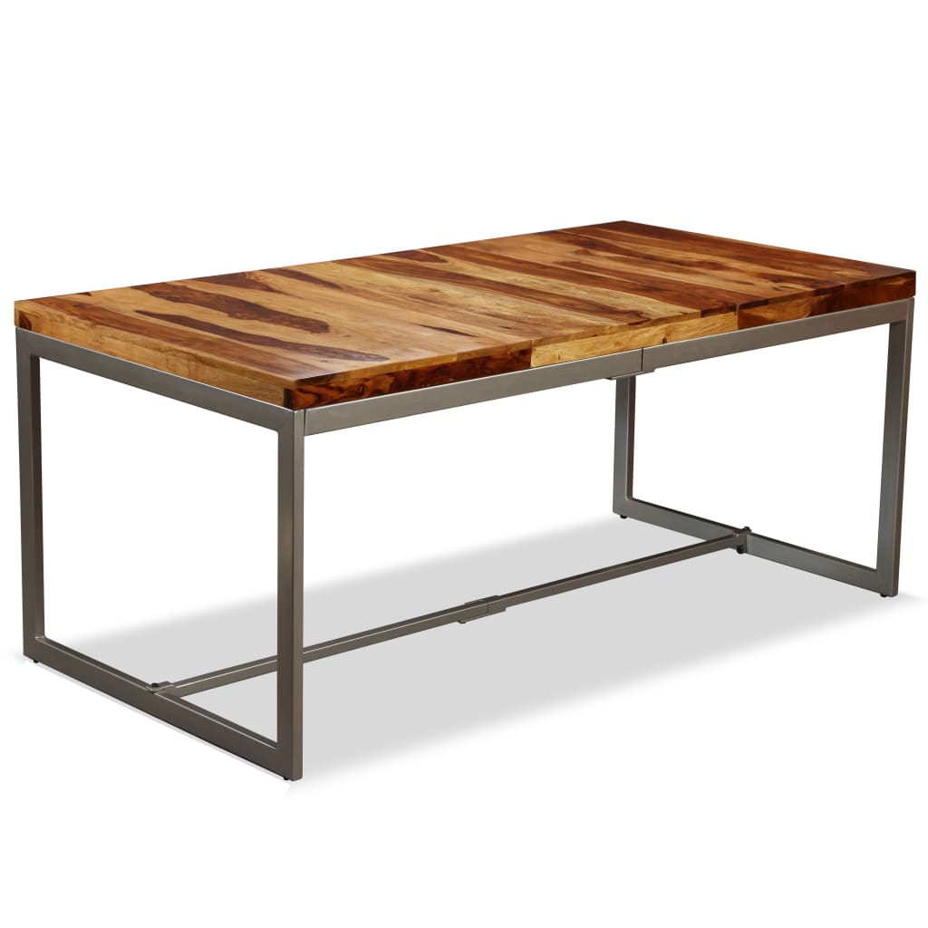 Mesa De Comedor De Madera Maciza De Sheesham Y Acero 180 Cm_0