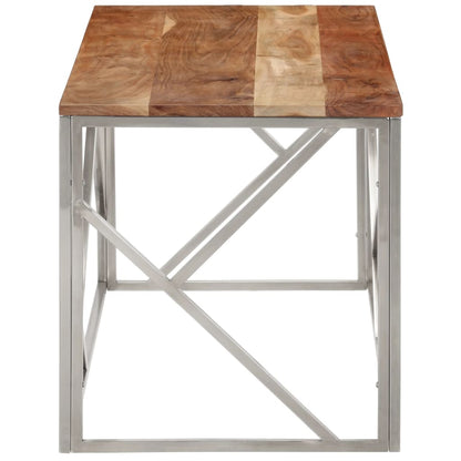 Mesa De Centro Acero Inoxidable Plateado Y Madera Maciza Acacia_2