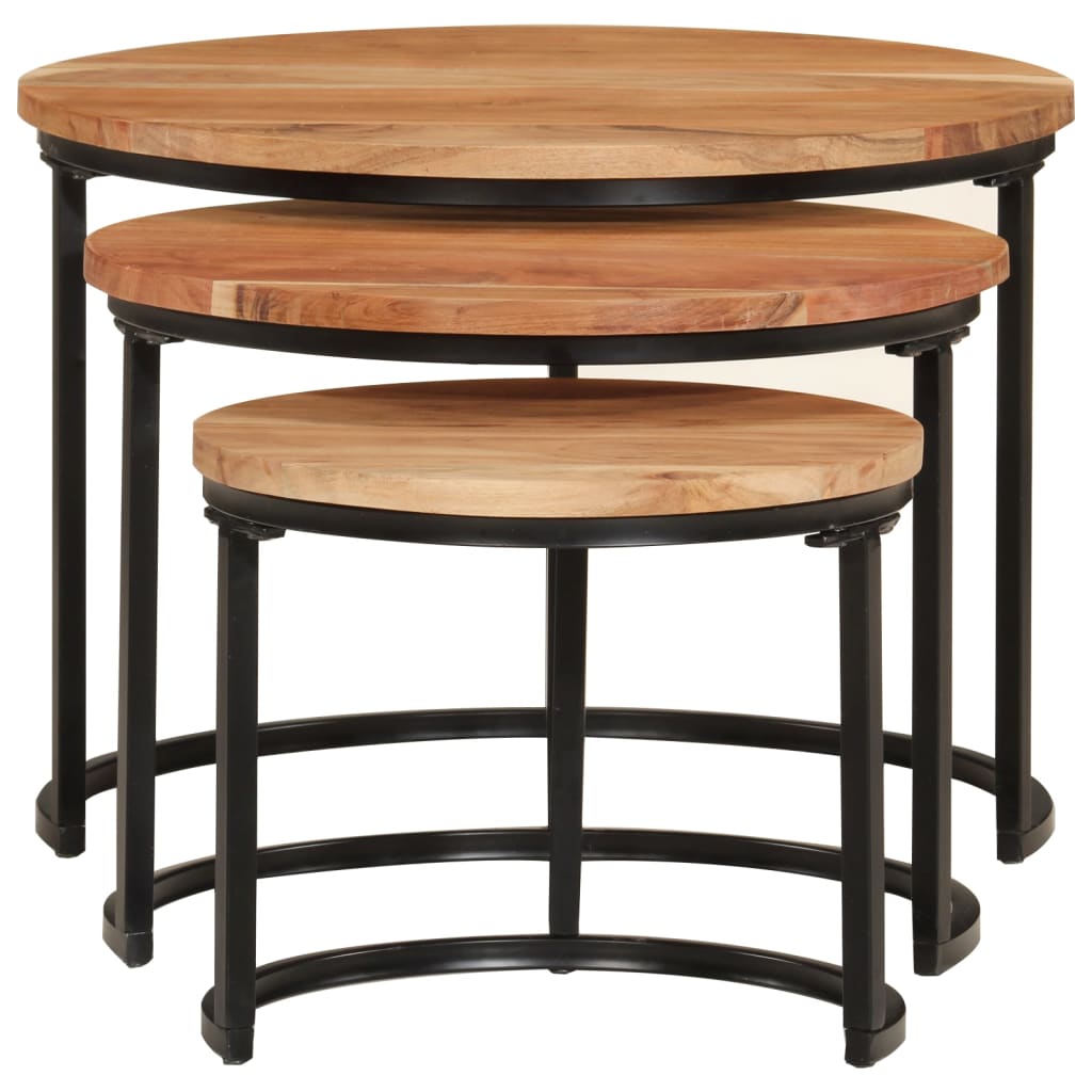 Mesas Apilables 3 Piezas Madera Maciza De Acacia_2