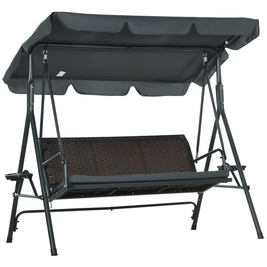 Outsunny Columpio De Jardín De 3 Plazas Con Toldo Ajustable 204x112x150 Cm Gris_0