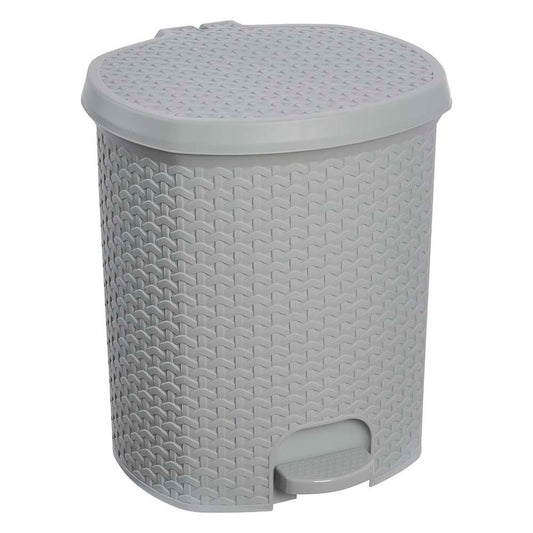 Cubo De Basura / Papelera Polivalente, Con Tapa, Diseño Rattán, Capacidad 21l, Tamaño 33,5x34,5x39,2 Color Gris Nórdico