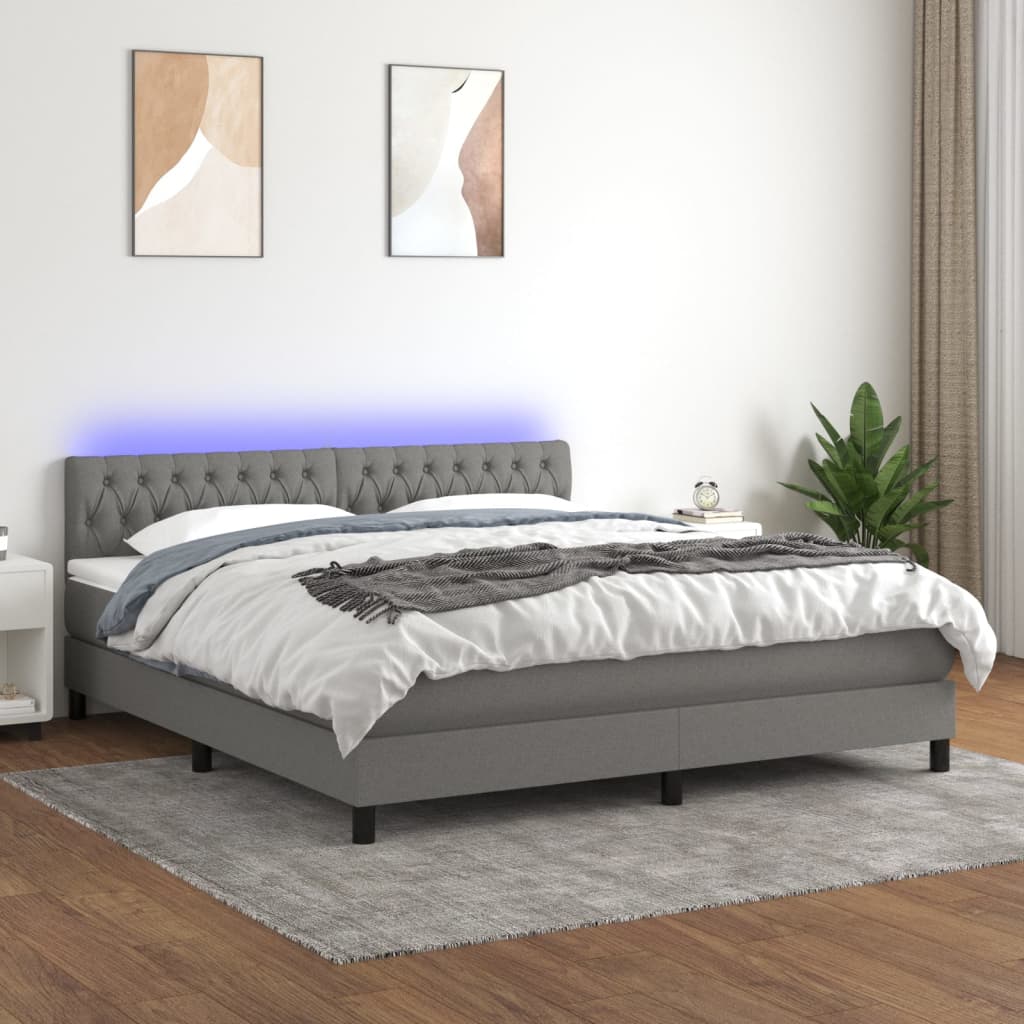 Cama Box Spring Colchón Y Luces Led Tela Gris Oscuro 180x200 Cm / Vetonek_5
