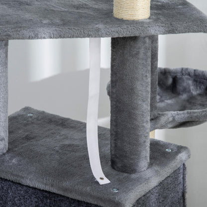 Pawhut Árbol Rascador Para Gatos 127 Cm Con Cueva Hamaca Cama Rampa Gris_3