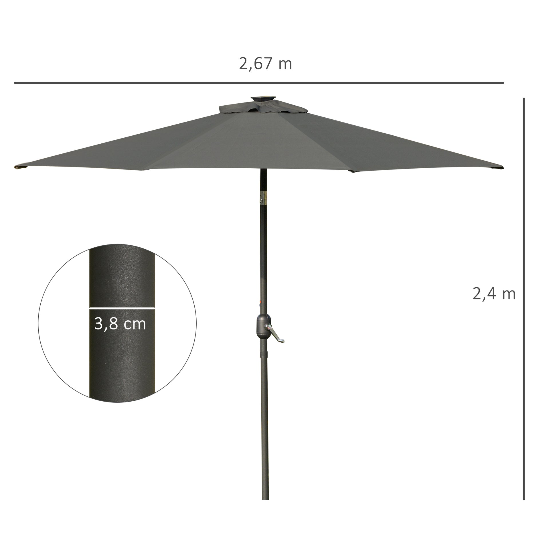 Outsunny Sombrilla De Jardín Ø268x238 Cm Con 24 Luces Led Solar Gris_2