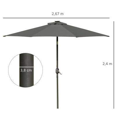 Outsunny Sombrilla De Jardín Ø268x238 Cm Con 24 Luces Led Solar Gris_2