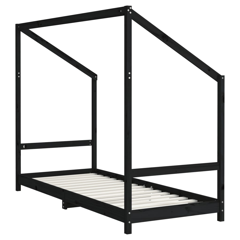 Estructura De Cama Para Niños Madera De Pino Negro 80x200 Cm / Vetonek_1
