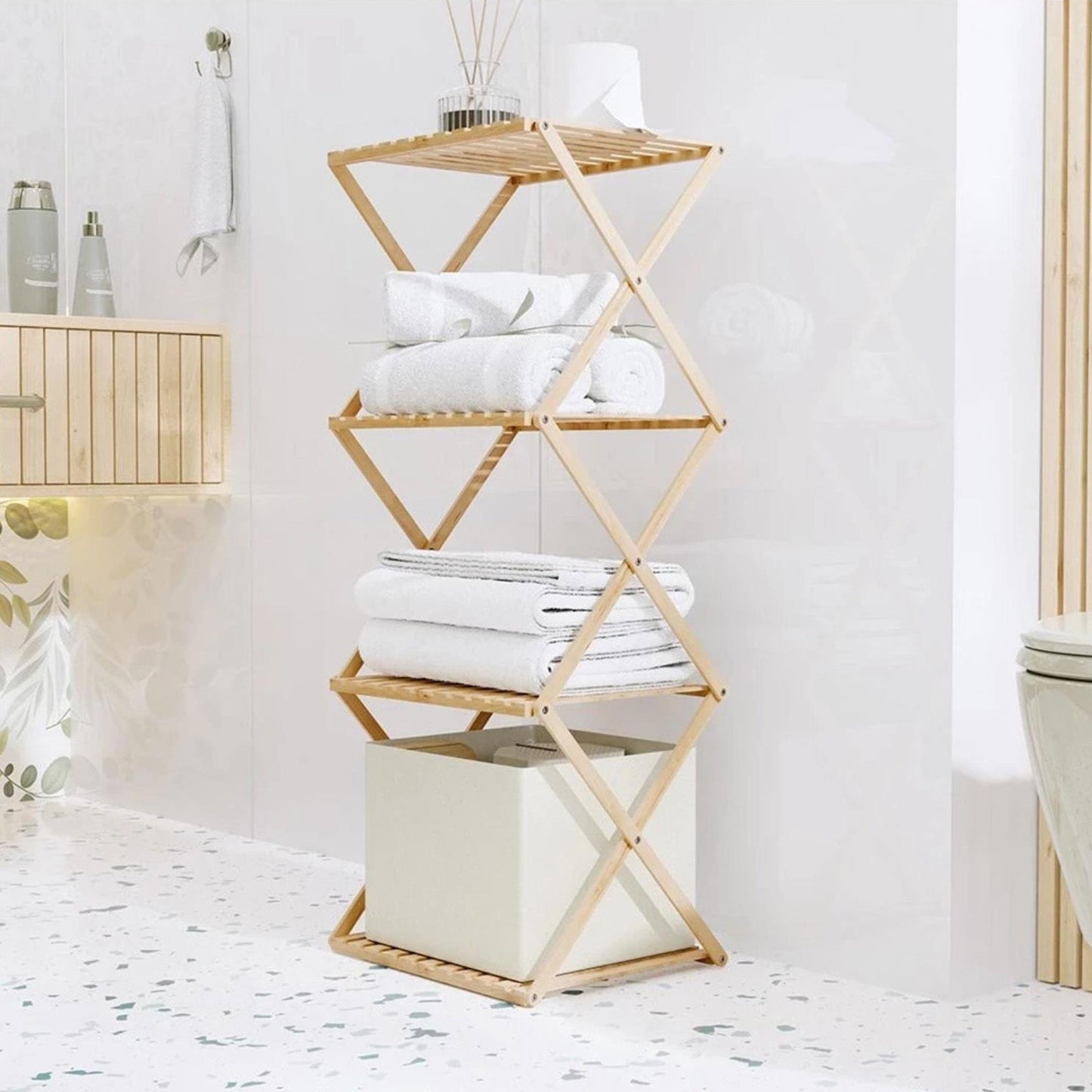 Well Home Estantería De Almacenamiento Con 4 Estantes En Bambú H.93,5cm