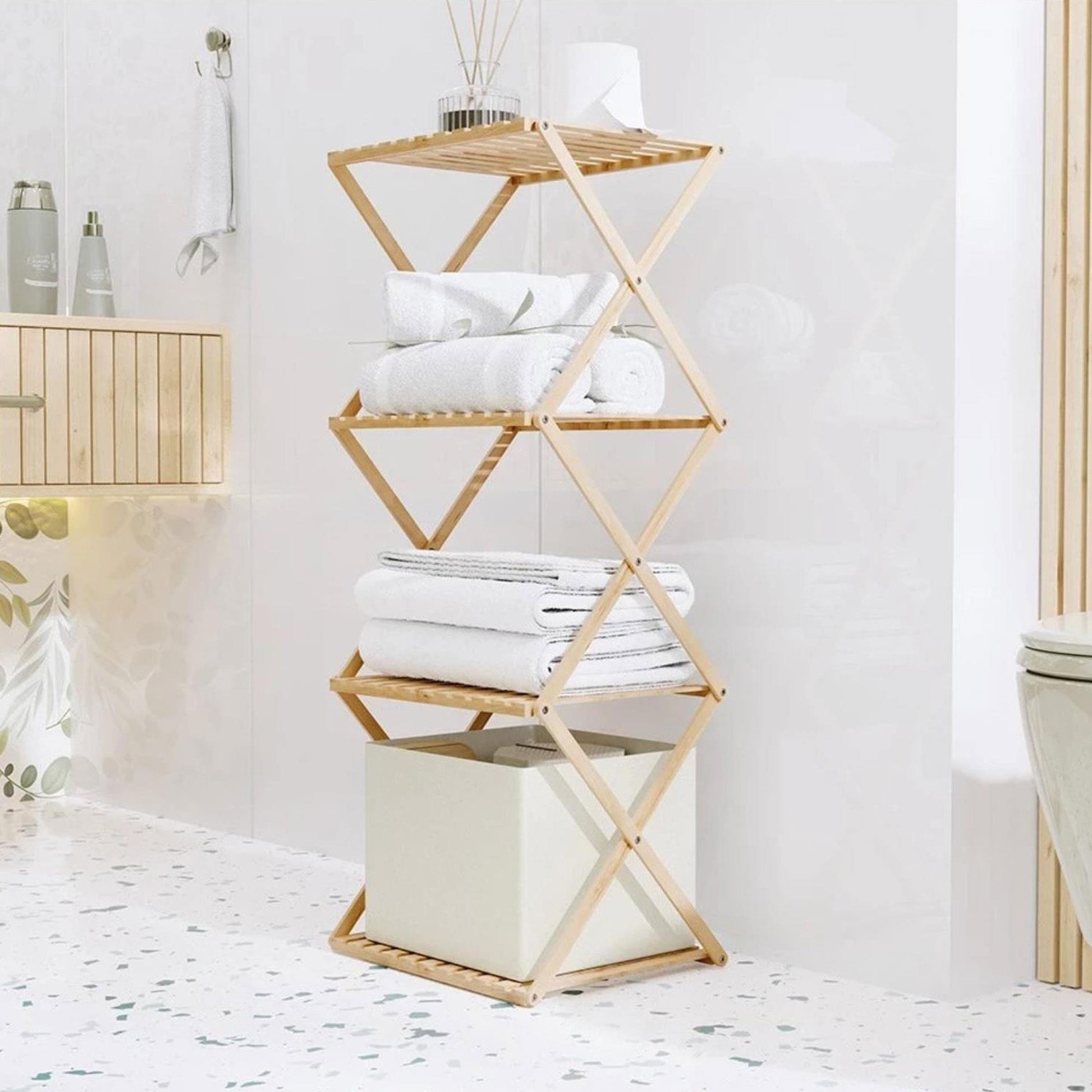 Well Home Estantería De Almacenamiento Con 4 Estantes En Bambú H.93,5cm