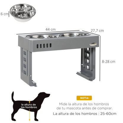 Pawhut Comedero Elevado Para Perros Con 2 Platos Altura Ajustable 44x27,7x28 Cm_2