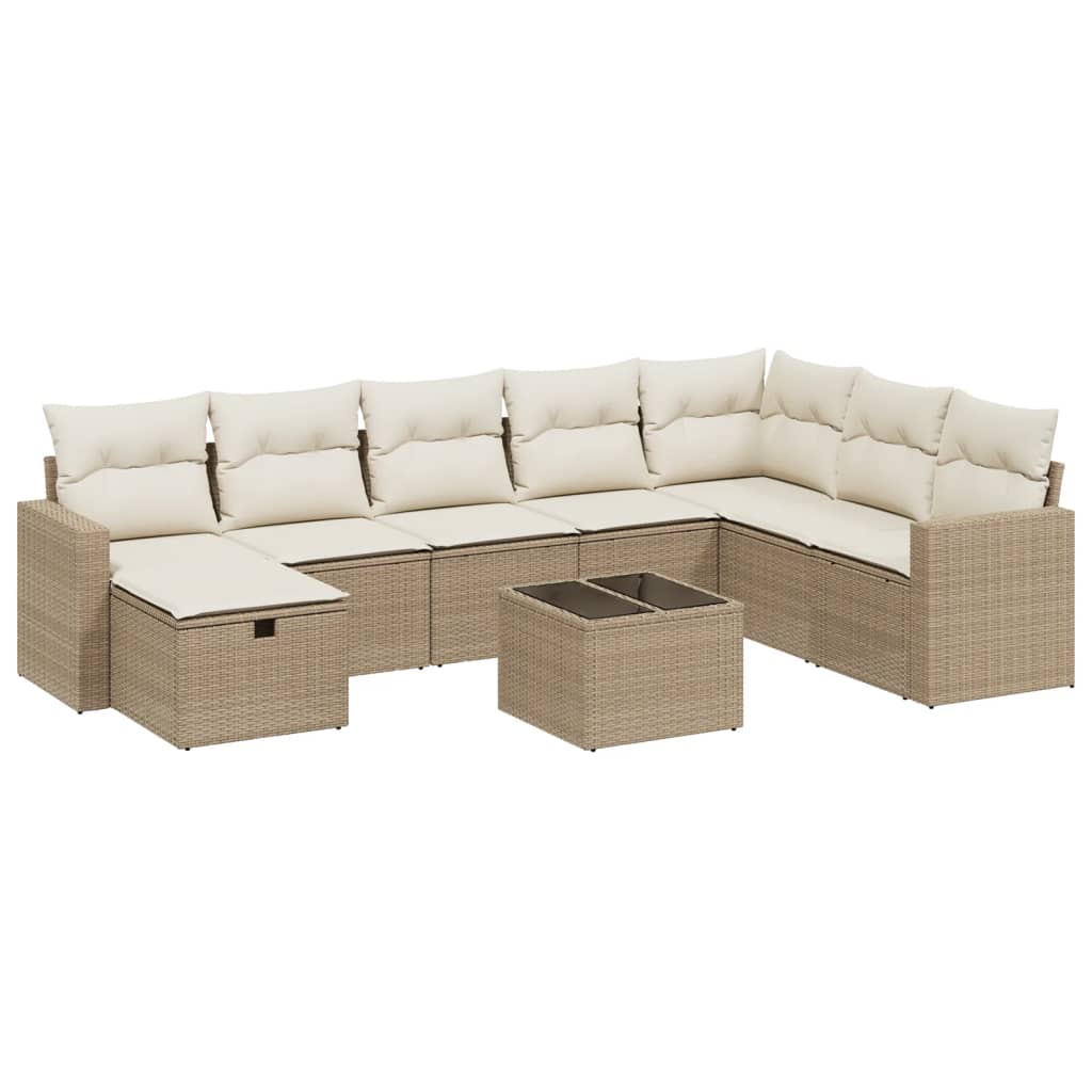 Set De Sofás De Jardín 9 Pzas Con Cojines Ratán Sintético Beige / Vetonek_0