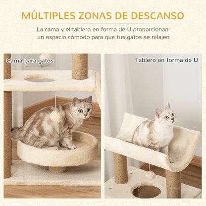 Pawhut Rascador Para Gatos Altura 76 Cm Con Plataforma En U Marrón Claro_4