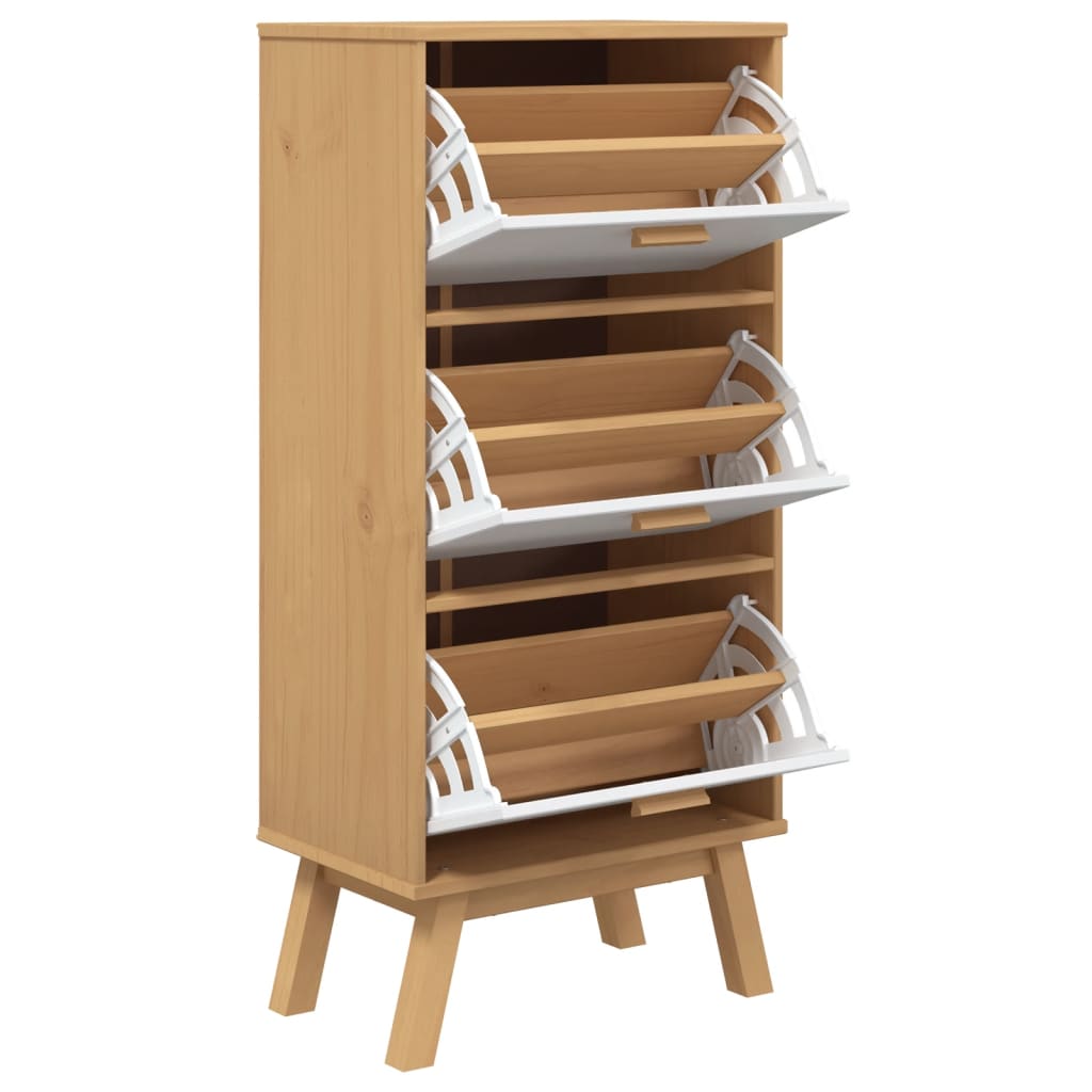 Zapatero Olden Madera Maciza Pino Blanco Y Marrón 55x35x120 Cm / Vetonek_1