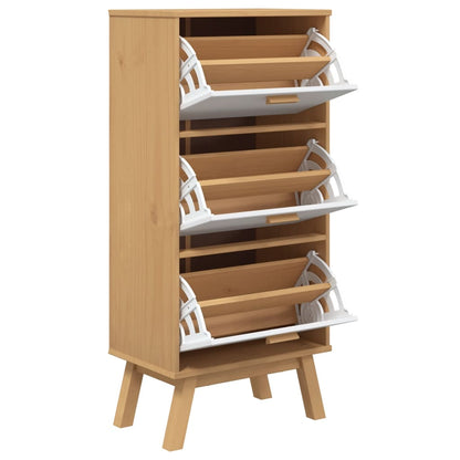Zapatero Olden Madera Maciza Pino Blanco Y Marrón 55x35x120 Cm / Vetonek_1