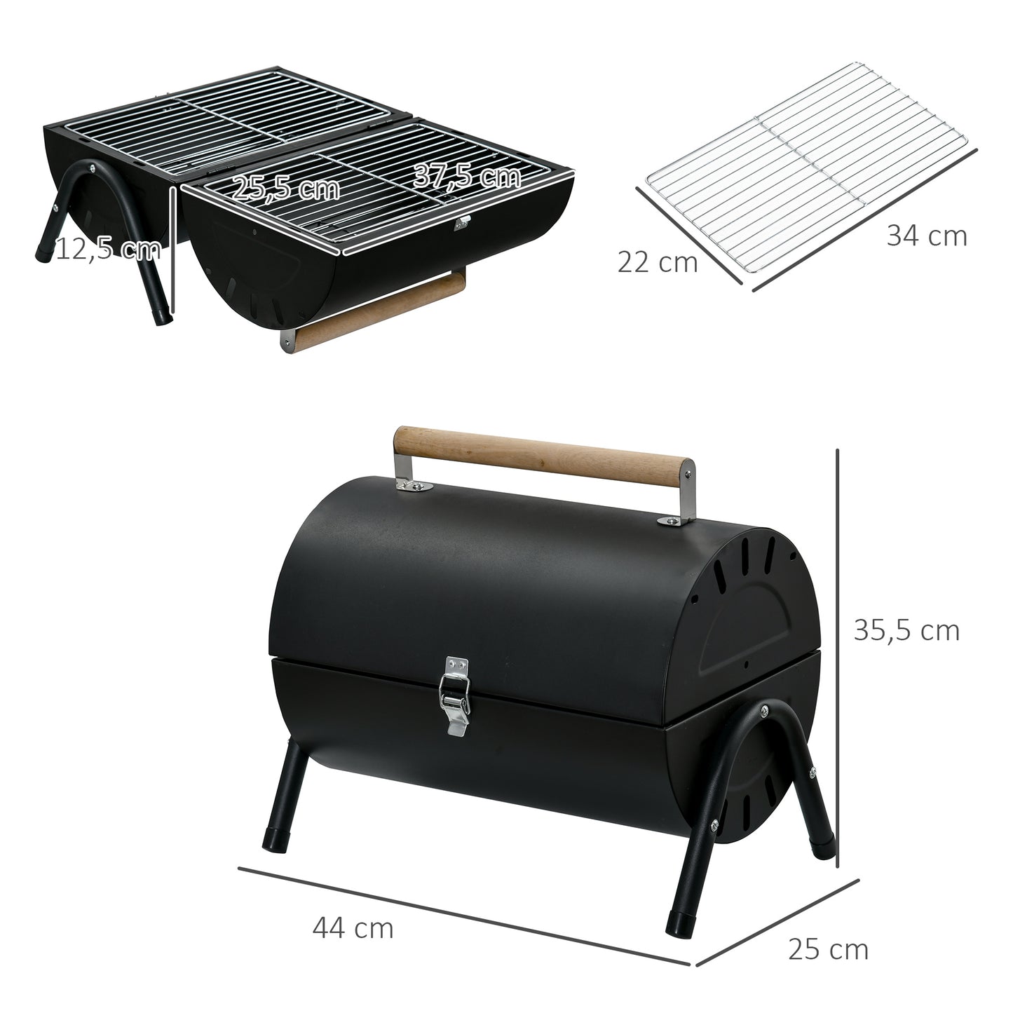 Outsunny Barbacoa De Carbón Portátil Con 2 Parrillas Asa Cierre 42x26x42cm Negro_2