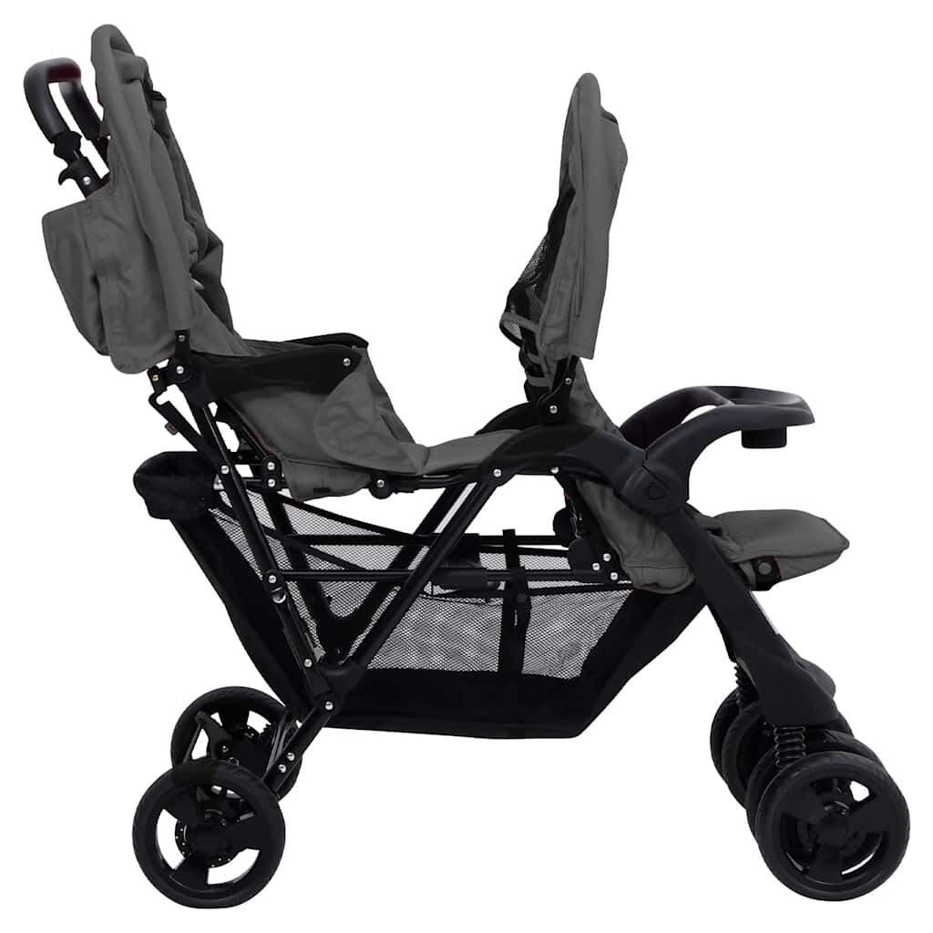 Vidaxl Carrito Para Gemelos Tandem De Acero Gris Oscuro_3