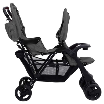 Vidaxl Carrito Para Gemelos Tandem De Acero Gris Oscuro_3