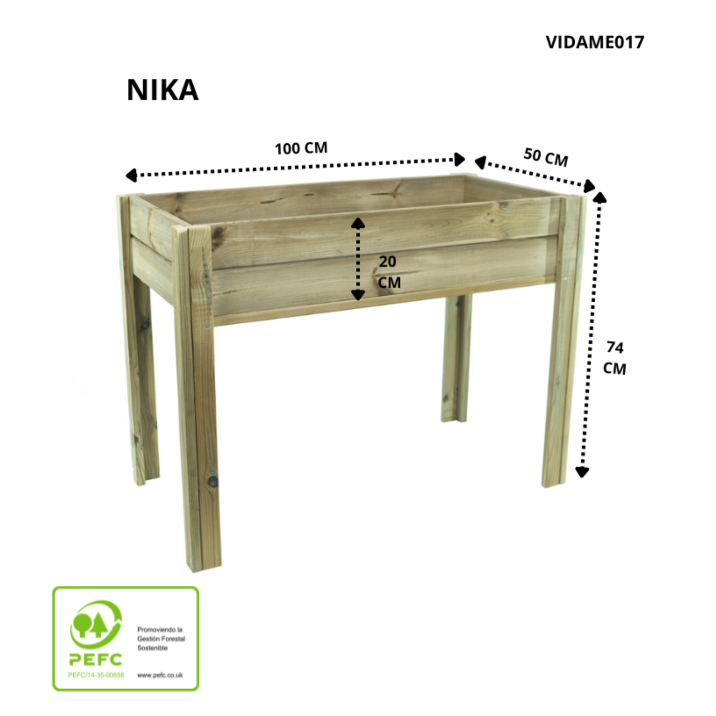 Mesa De Cultivo Nika  Madera Rectangular 100x50x74 Cm - Vidahuerto._2