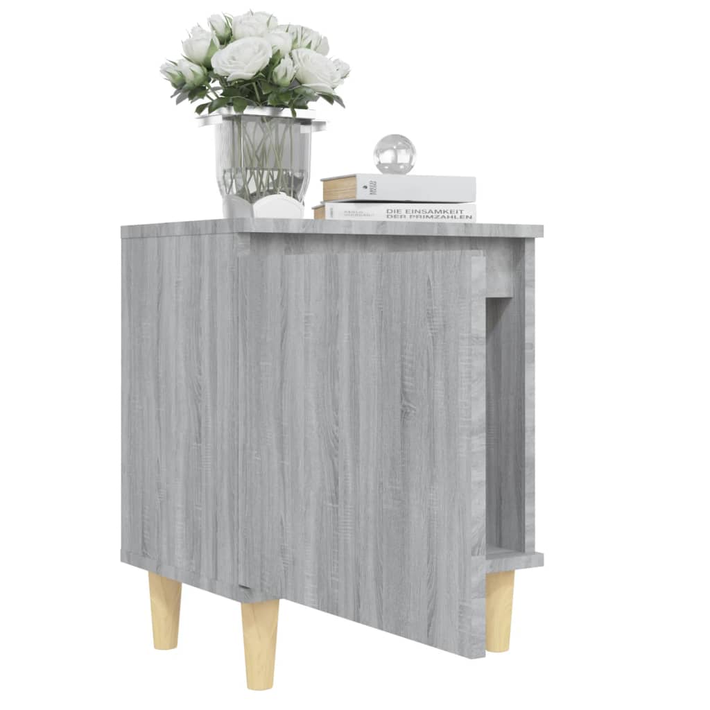 Mesita De Noche Patas De Madera Maciza Gris Sonoma 40x30x50 Cm_2