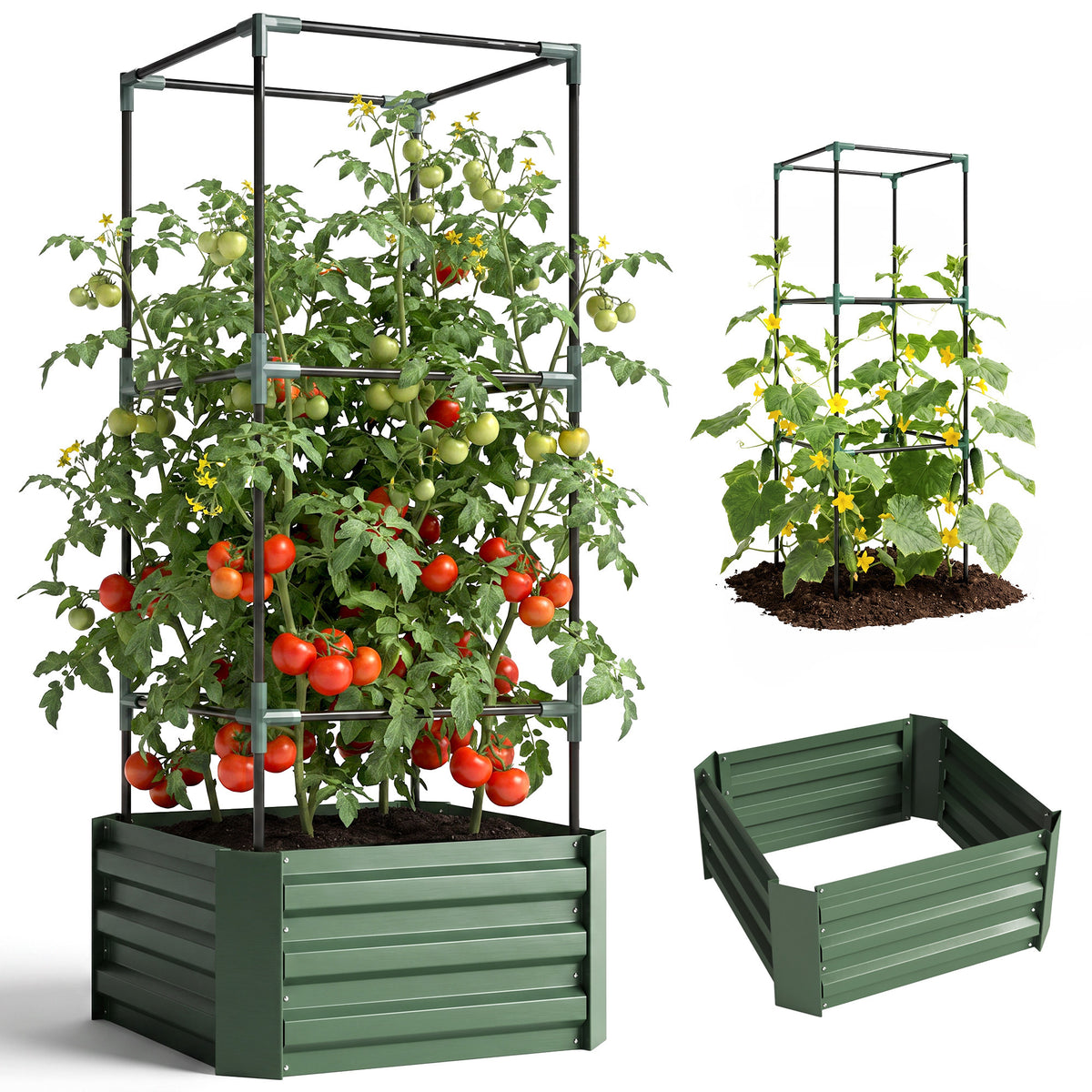 Jardinera Con Celosía Outsunny Acero, Acero Galvanizado Verde 61x61x140 Cm_0