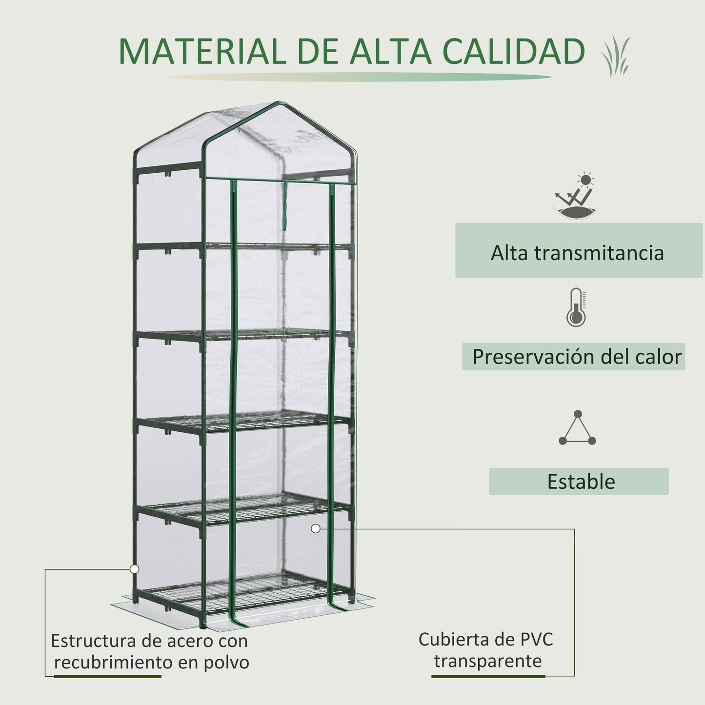 Outsunny Invernadero De Jardín Con 5 Estantes Para Cultivo Plantas 69x49x193 Cm_4